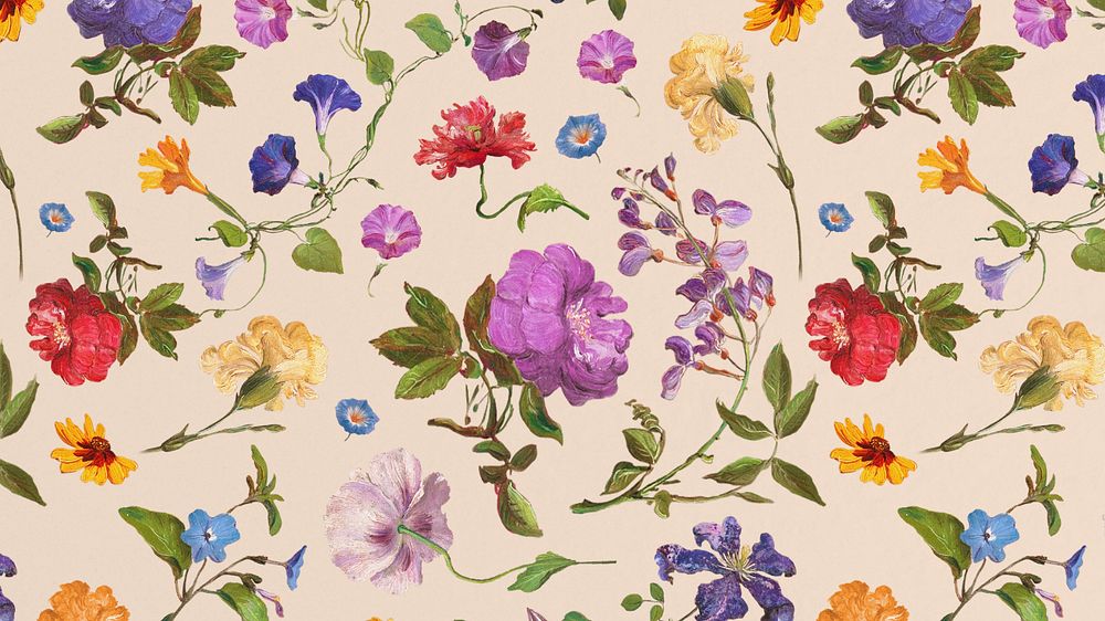 Vintage floral pattern computer wallpaper, editable botanical illustration by Pierre Joseph Redouté. Remixed by rawpixel.