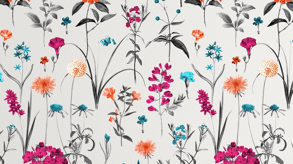 Aesthetic flower pattern desktop wallpaper, editable vintage botanical illustration by Pierre Joseph Redouté. Remixed by…