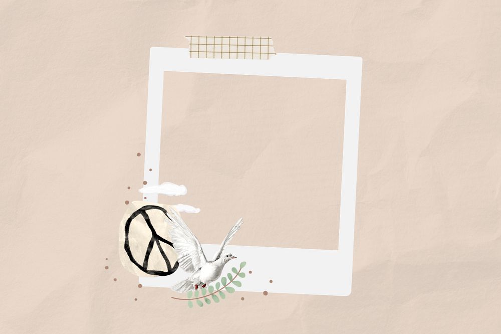 Editable peace instant film frame, dove collage element remix design