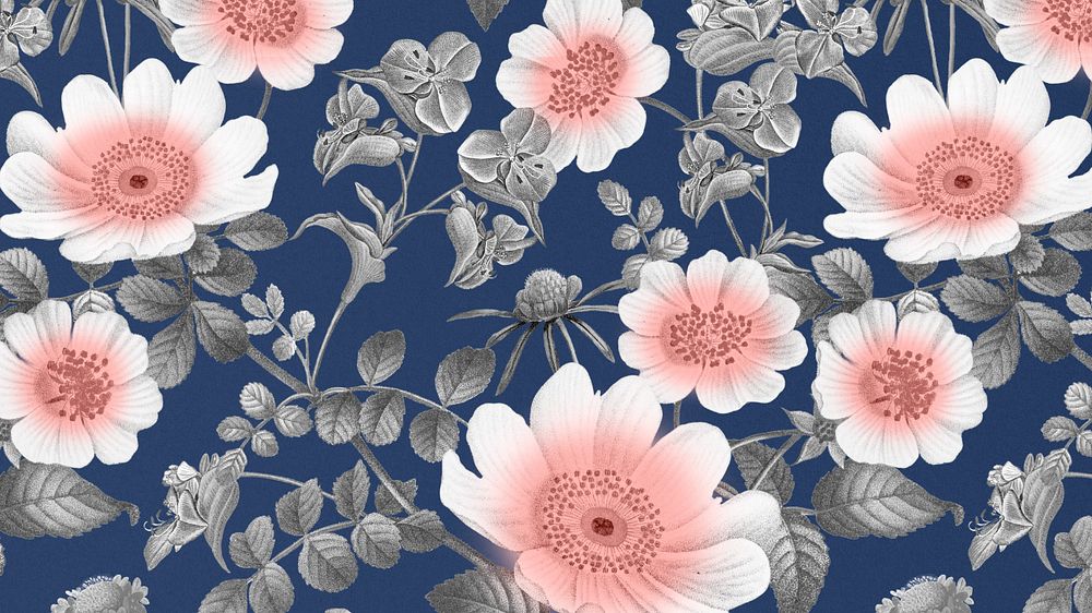 Aesthetic flower pattern desktop wallpaper, editable vintage botanical illustration by Pierre Joseph Redouté. Remixed by…