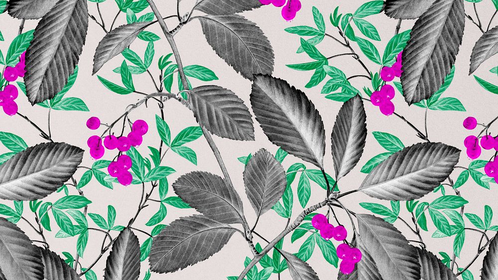 Vintage leaf pattern desktop wallpaper, editable botanical illustration by Pierre Joseph Redouté. Remixed by rawpixel.