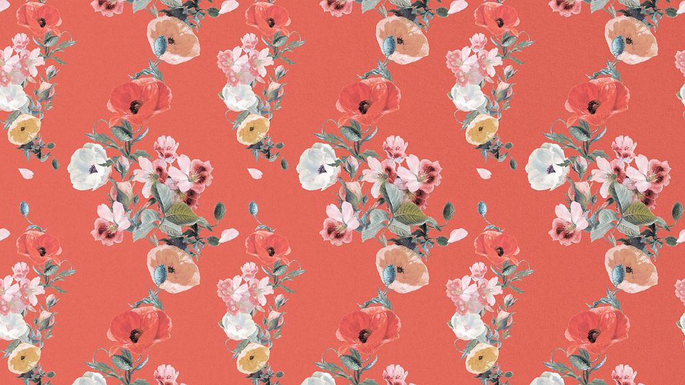 Vintage flower pattern desktop wallpaper, editable aesthetic botanical illustration by Pierre Joseph Redouté. Remixed by…