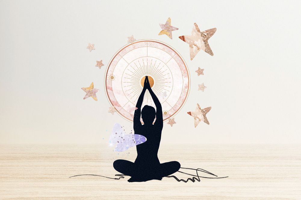 Editable meditating woman, wellness aesthetic collage design