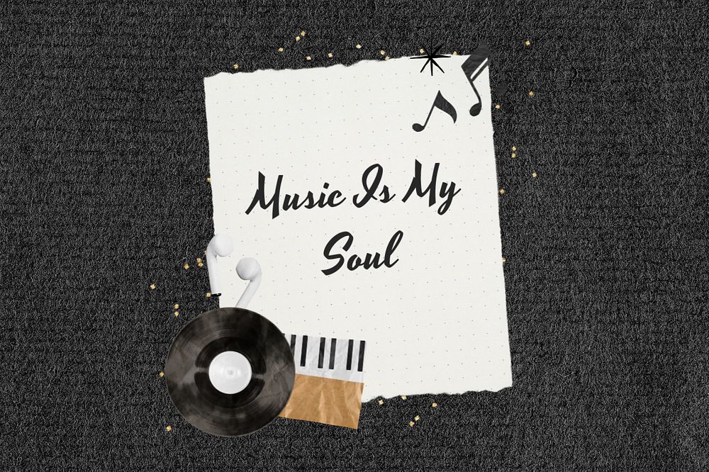 Music is my soul, editable quote with vinyl record collage design