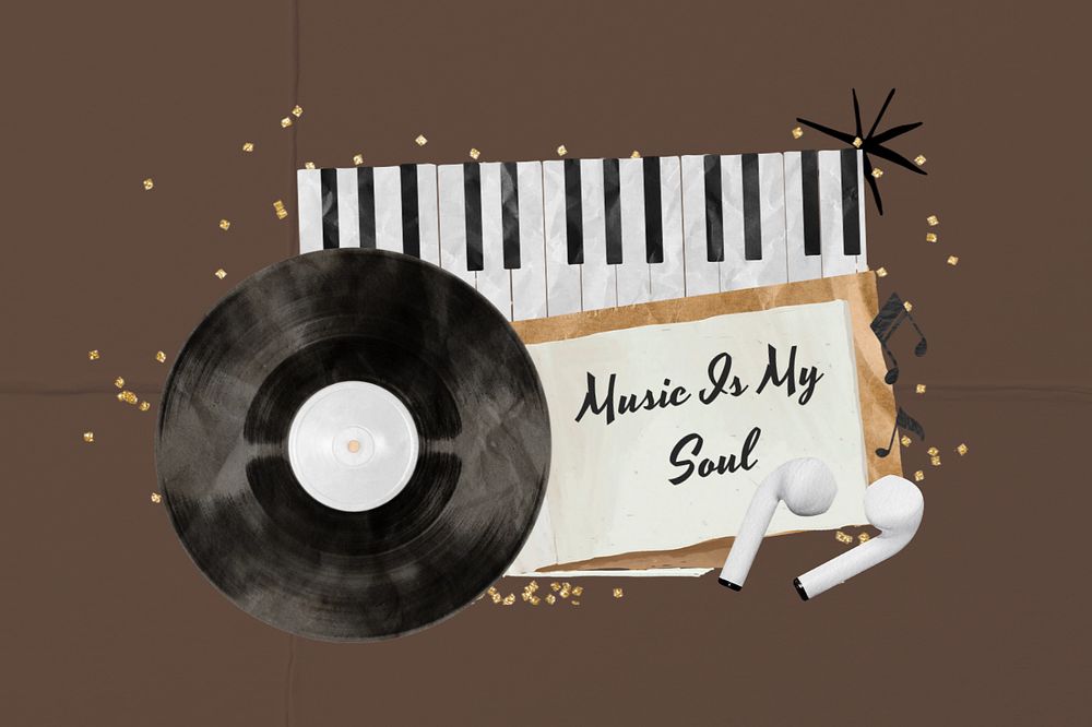 Music quote, editable vinyl record collage design