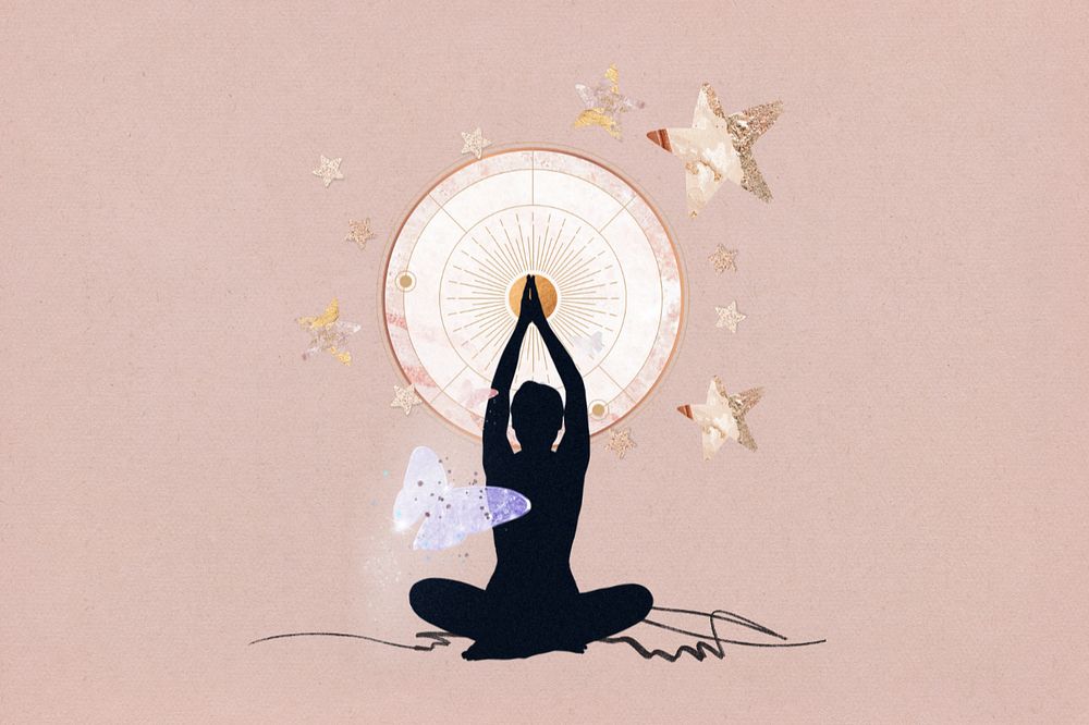 Meditating woman, editable wellness aesthetic collage design