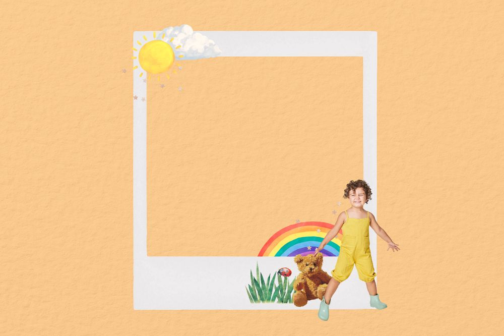 Editable instant photo frame, happy kid collage element remix design