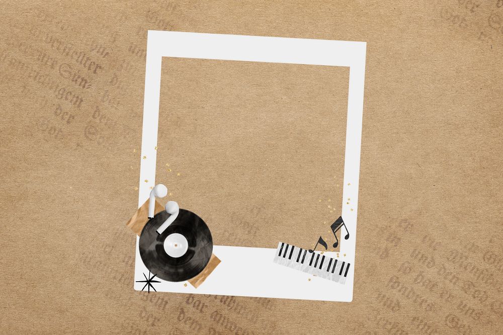 Music aesthetic instant film frame, editable  collage element remix design