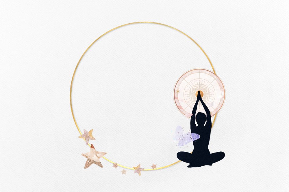 Wellness round gold frame, editable meditating woman silhouette design