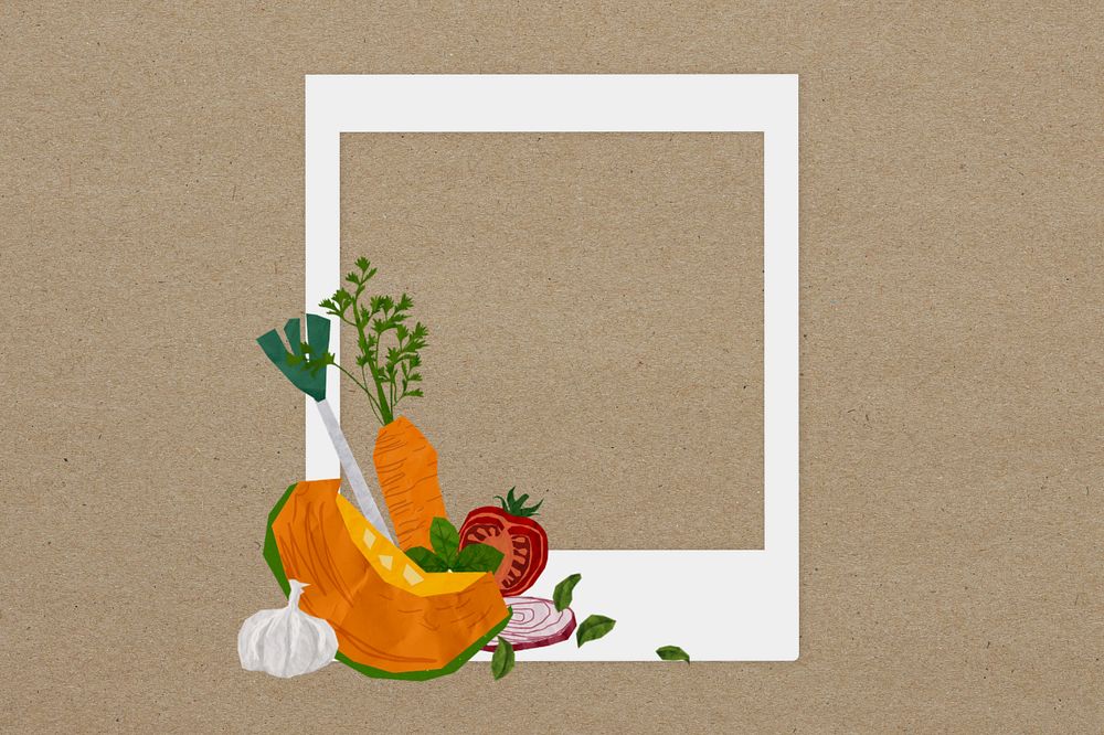 Editable instant film frame, vegetable collage element remix design