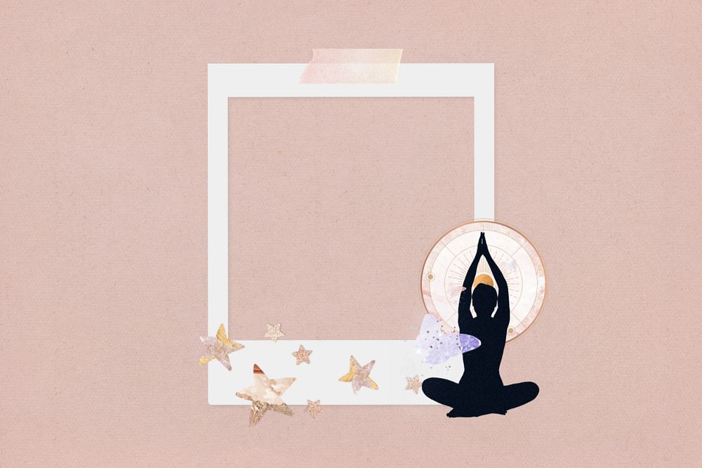 Yoga instant photo frame, editable spiritual collage element remix design