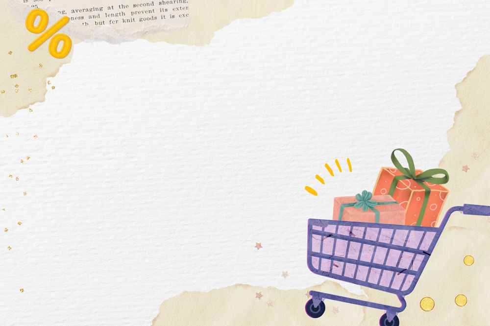 Shopping cart border background, editable ripped paper collage design