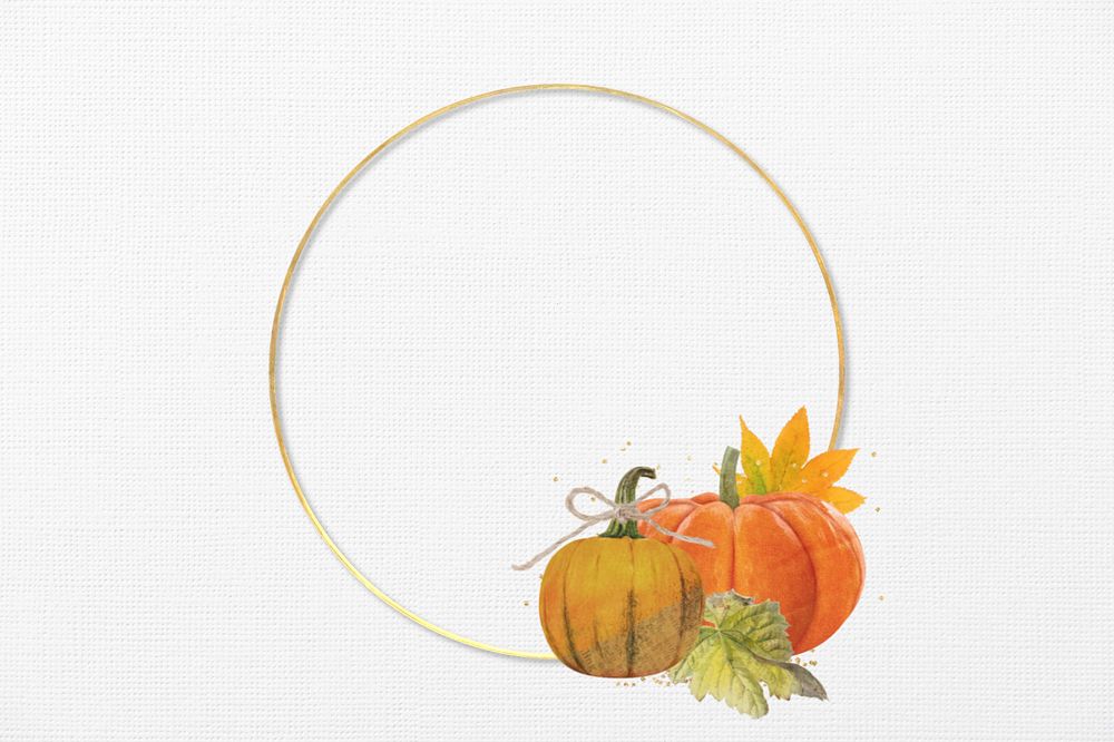 Autumn round gold frame, editable pumpkin design