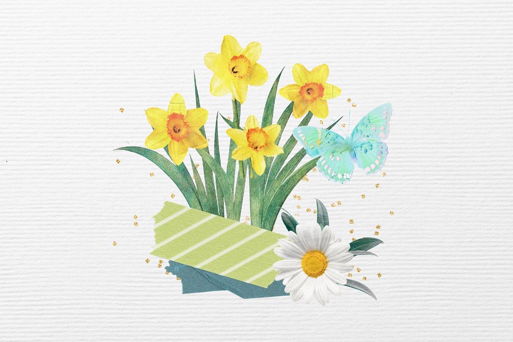 Easter daffodil flower, editable collage element remix design