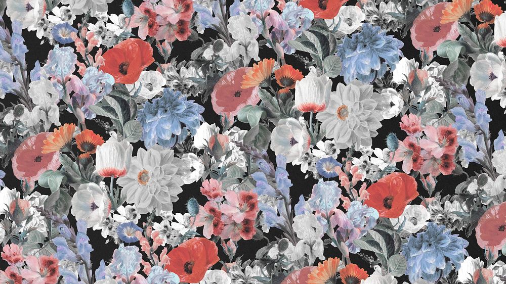 Aesthetic flower pattern desktop wallpaper, editable vintage botanical illustration by Pierre Joseph Redouté. Remixed by…