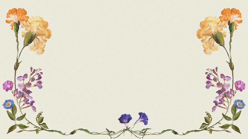 Aesthetic floral border desktop wallpaper, editable vintage flower illustration by Pierre Joseph Redouté. Remixed by…