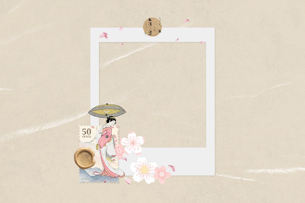 Editable Japanese instant film frame, vintage character collage element remix design