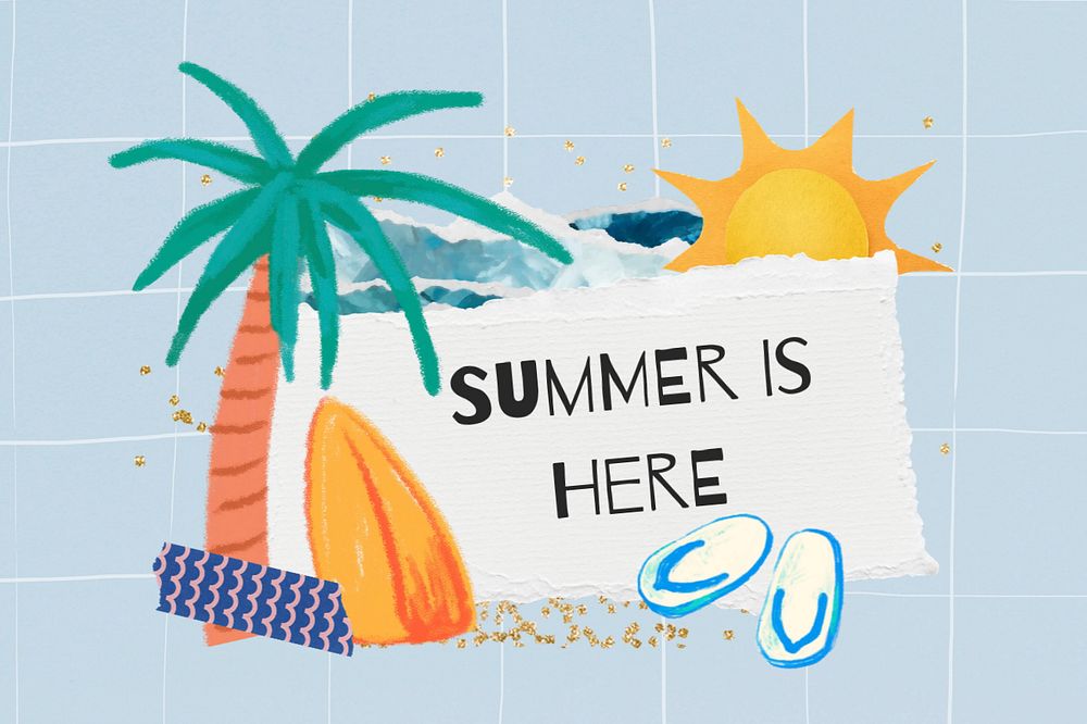 Summer is here notepaper, editable holiday collage design