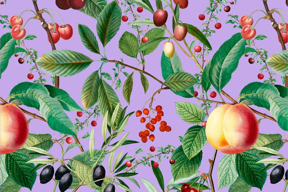 Aesthetic fruit pattern background, editable vintage illustration by Pierre Joseph Redouté. Remixed by rawpixel.