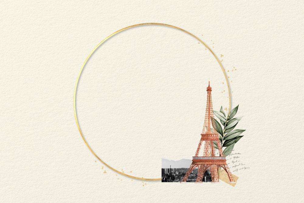 Editable Eiffel Tower round frame, aesthetic travel design