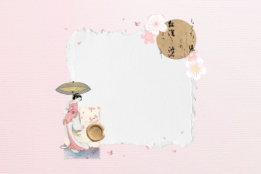 Vintage Japanese woman, editable ripped notepaper design