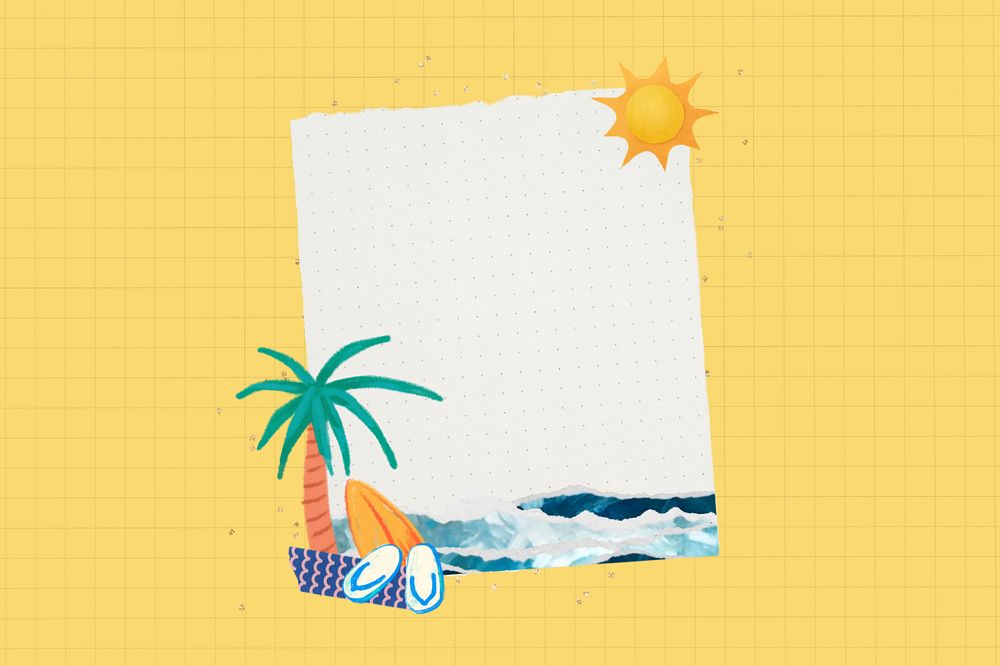 Tropical beach border note paper, editable Summer holiday collage design