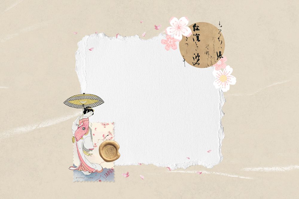 Editable ripped notepaper, vintage Japanese woman design