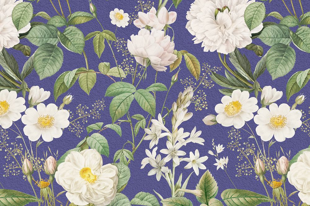 Aesthetic flower pattern background, editable vintage botanical illustration by Pierre Joseph Redouté. Remixed by rawpixel.