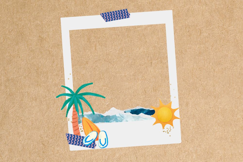 Summer vacation instant picture frame, editable collage element remix design