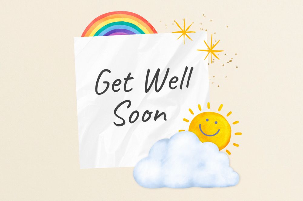 Get well soon notepaper, editable happy sun collage design