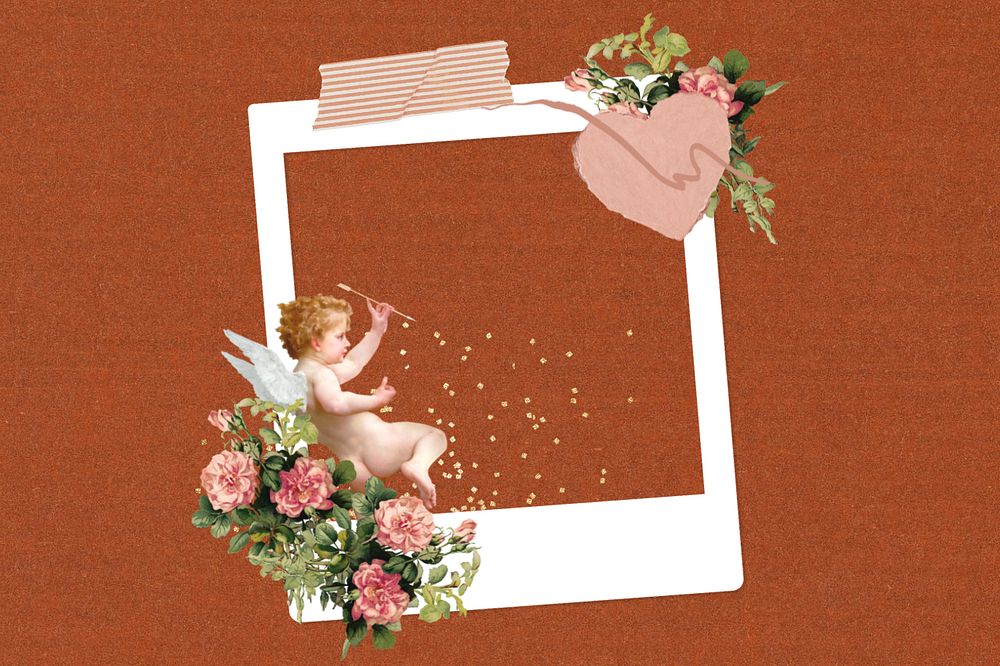 Valentine's cupid instant film frame, editable collage element remix design