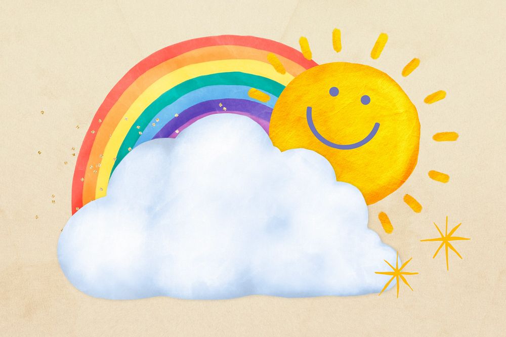 Happy sun & rainbow, editable weather collage design