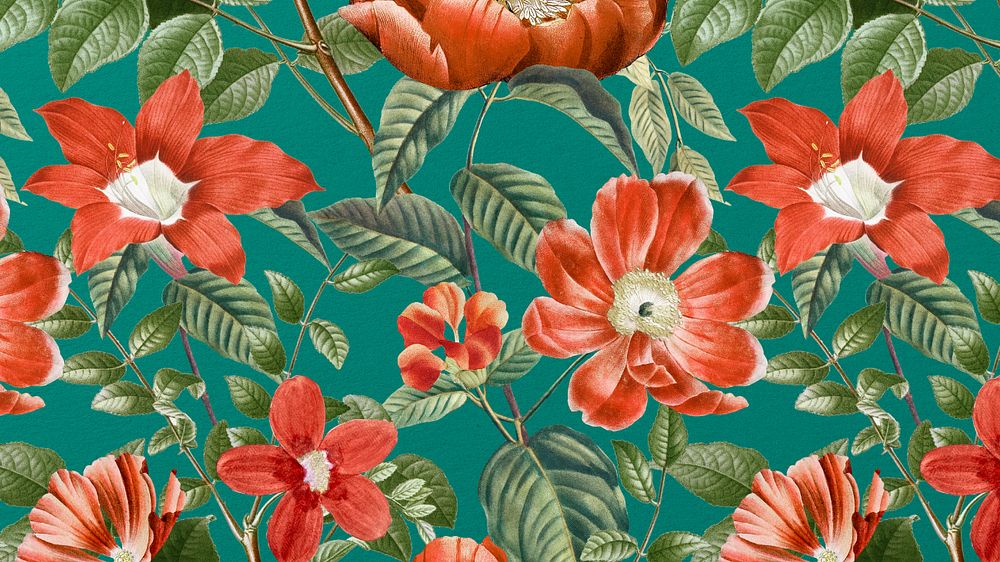 Aesthetic flower pattern desktop wallpaper, editable vintage botanical illustration by Pierre Joseph Redouté. Remixed by…