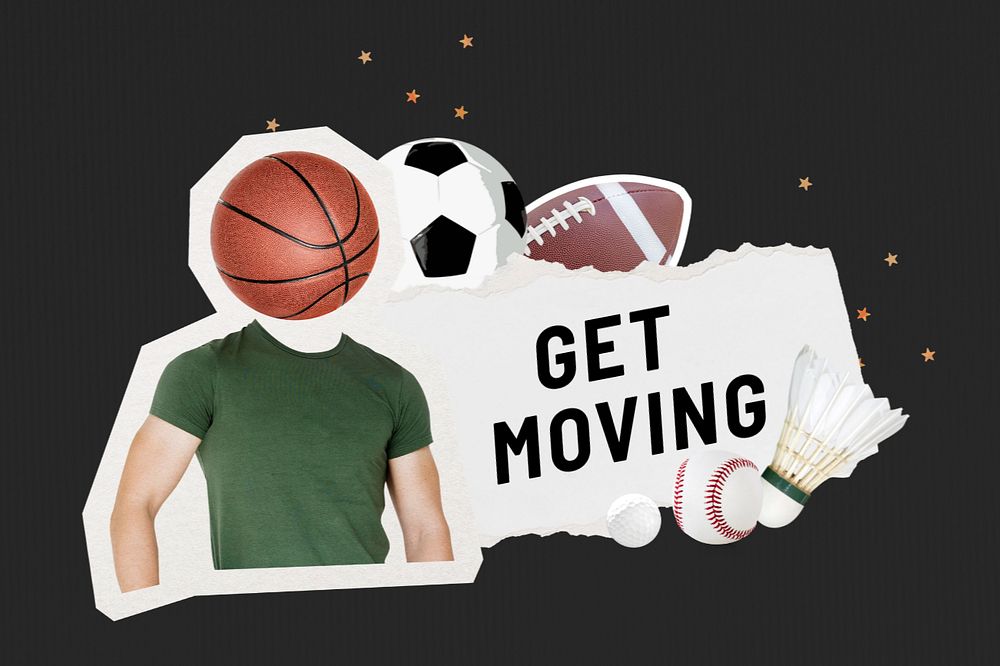 Get moving words, editable sports paper collage design