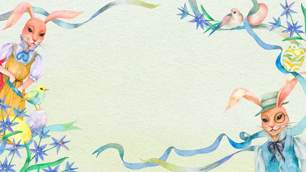 Easter celebration frame, desktop wallpaper, editable watercolor animal design