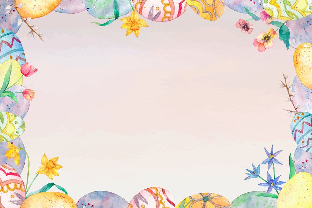 Easter eggs, watercolor background, editable feminine design