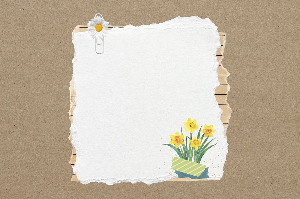 Aesthetic ripped paper, editable daffodil collage element remix design