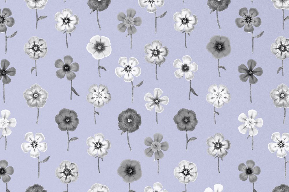 Vintage monotone flower pattern background, editable aesthetic botanical illustration by Pierre Joseph Redouté. Remixed by…