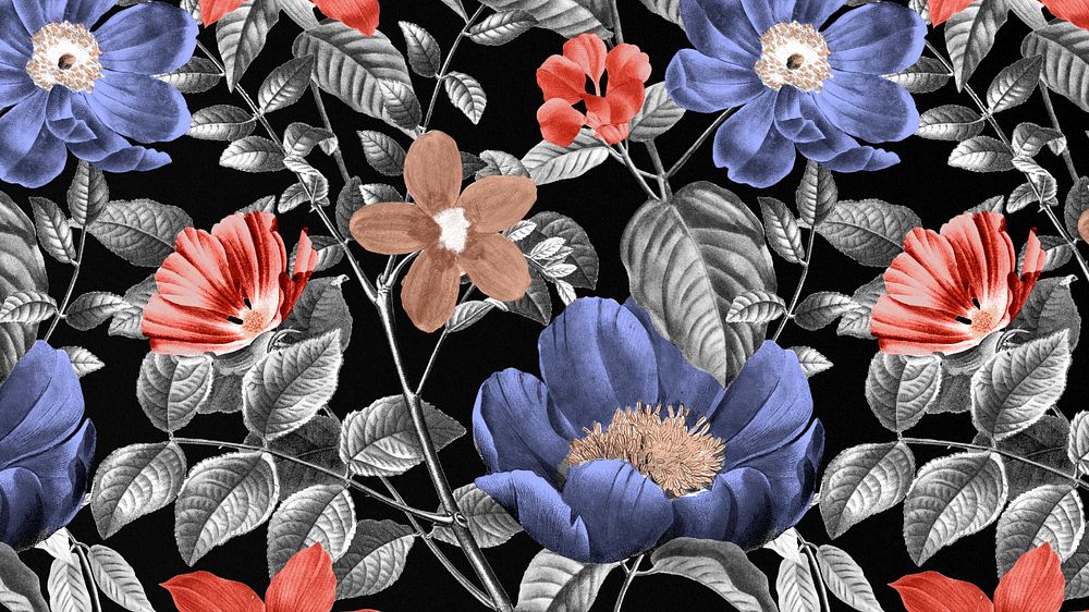 Vintage botanical pattern computer wallpaper, editable flower illustration by Pierre Joseph Redouté. Remixed by rawpixel.