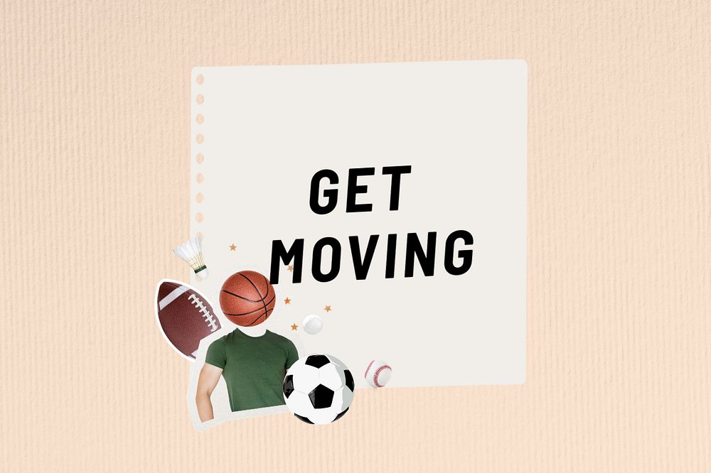 Get moving words, editable sports paper collage design