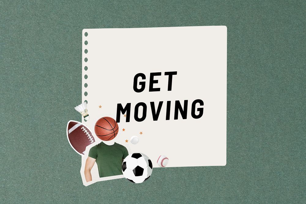 Editable get moving words, sports paper collage design