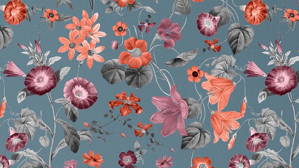 Vintage flower pattern desktop wallpaper, editable aesthetic botanical illustration by Pierre Joseph Redouté. Remixed by…