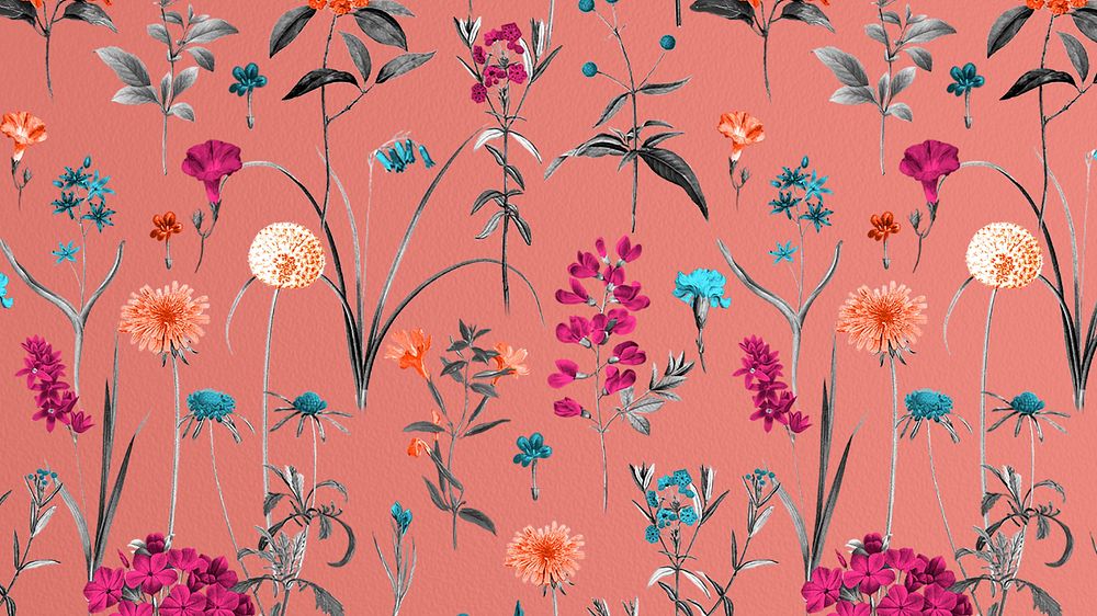 Vintage floral pattern computer wallpaper, editable botanical illustration by Pierre Joseph Redouté. Remixed by rawpixel.