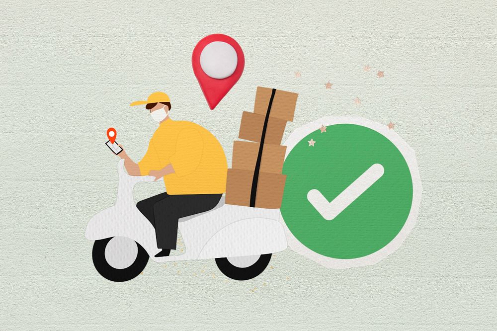 Parcel delivery man, editable shipping service collage design