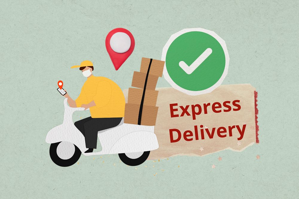 Express delivery words, editable delivery man collage design