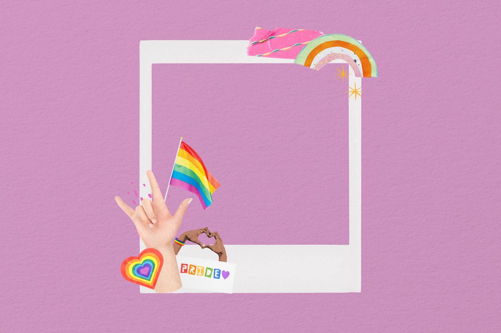 LGBTQ+ pride instant film frame, editable collage element remix design