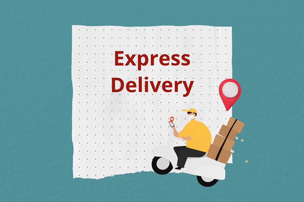 Editable delivery man, express delivery words, shipping service collage design