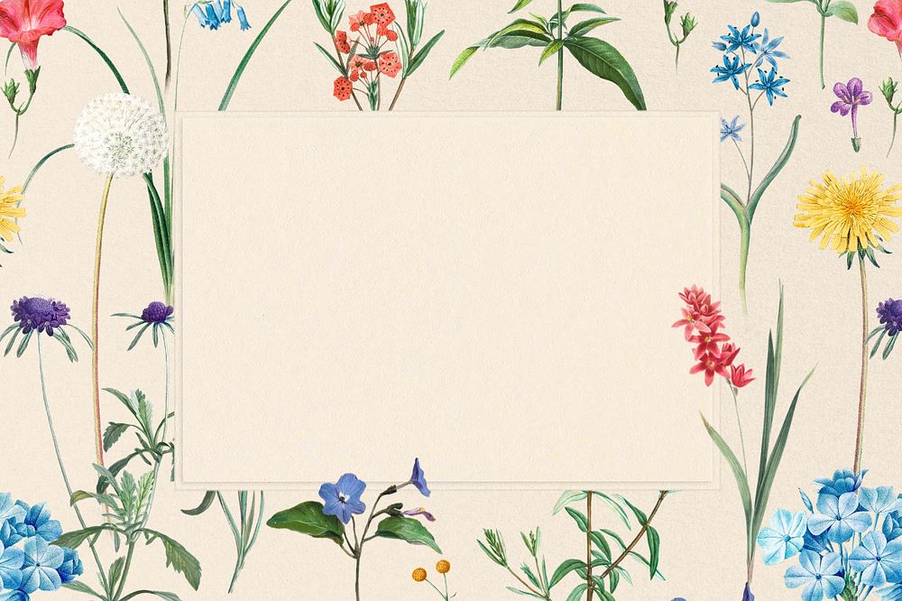 Aesthetic floral frame beige background, editable vintage illustration by Pierre Joseph Redouté. Remixed by rawpixel.