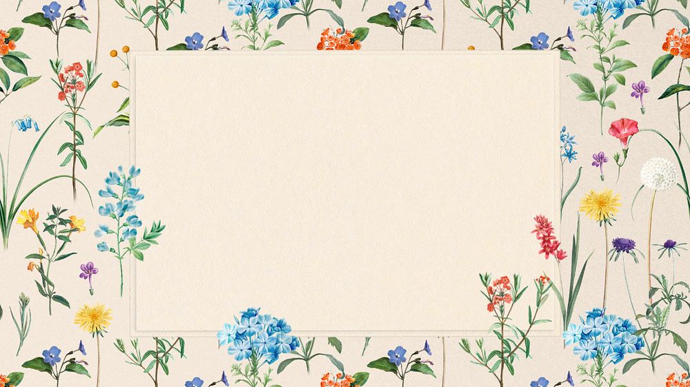 Aesthetic floral frame computer wallpaper, editable vintage illustration by Pierre Joseph Redouté. Remixed by rawpixel.