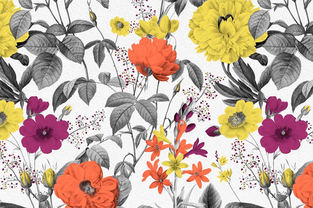 Vintage botanical pattern background, editable flower illustration by Pierre Joseph Redouté. Remixed by rawpixel.